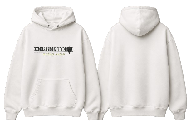 White Brainstorm hoodie, front and back