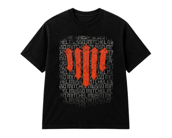 Black tee with the orange MM monogram